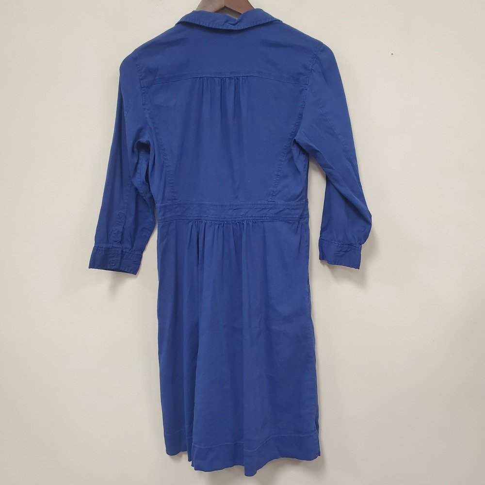 Eileen Fisher Linen Blend Shirt Dress Small Petite Button Front Blue Long Sleeve - Picture 2 of 10